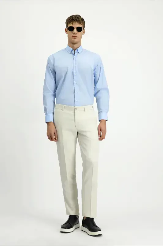 Long Sleeve Regular Fit Non Iron Cotton Button-Down Collar Shirt-Light Blue - 2