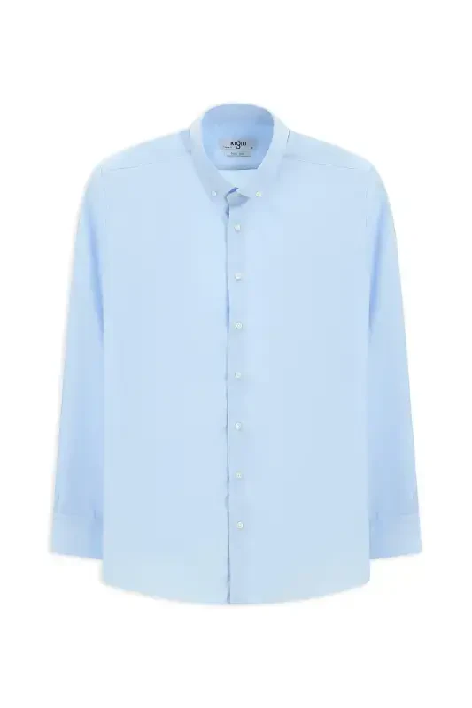 Long Sleeve Regular Fit Non Iron Cotton Button-Down Collar Shirt-Light Blue - 7