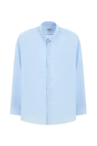 Long Sleeve Regular Fit Non Iron Cotton Button-Down Collar Shirt-Light Blue - KIĞILI (1)