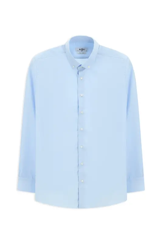 Long Sleeve Regular Fit Non Iron Cotton Button-Down Collar Shirt-Light Blue - 2