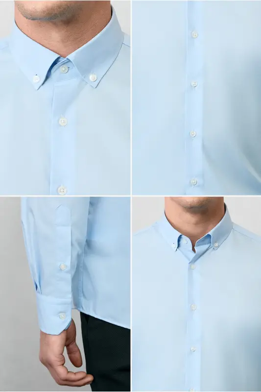 Long Sleeve Regular Fit Non Iron Cotton Button-Down Collar Shirt-Light Blue - 5