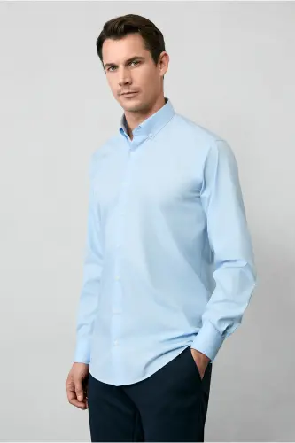 Long Sleeve Regular Fit Non Iron Cotton Button-Down Collar Shirt-Light Blue - 6