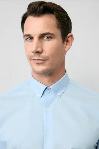 Long Sleeve Regular Fit Non Iron Cotton Button-Down Collar Shirt-Light Blue - 7