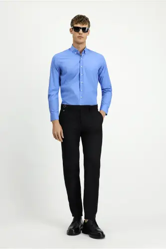 Long Sleeve Regular Fit Non Iron Cotton Button-Down Shirt - Aqua Blue - KIĞILI (1)