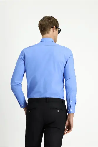 Long Sleeve Regular Fit Non Iron Cotton Button-Down Shirt - Aqua Blue - 4