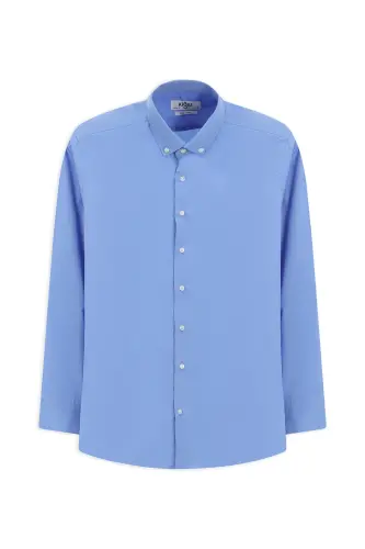 Long Sleeve Regular Fit Non Iron Cotton Button-Down Shirt - Aqua Blue - KIĞILI (1)