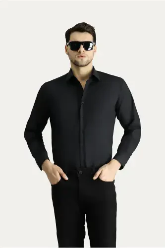 Long Sleeve Regular Fit Non Iron Wrinkle-Free Cotton Shirt-Black - 1