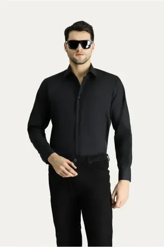 Long Sleeve Regular Fit Non Iron Wrinkle-Free Cotton Shirt-Black - 3