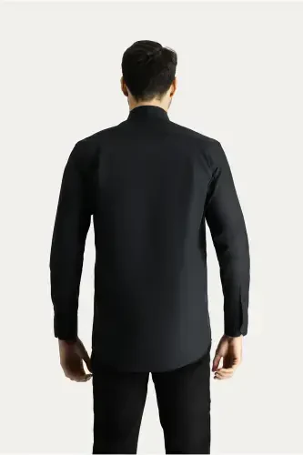 Long Sleeve Regular Fit Non Iron Wrinkle-Free Cotton Shirt-Black - 5