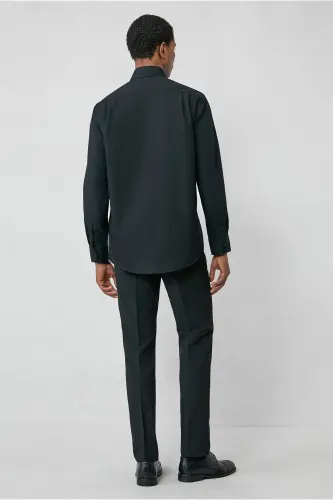 Long Sleeve Regular Fit Non Iron Wrinkle-Free Cotton Shirt-Black - KIĞILI (1)