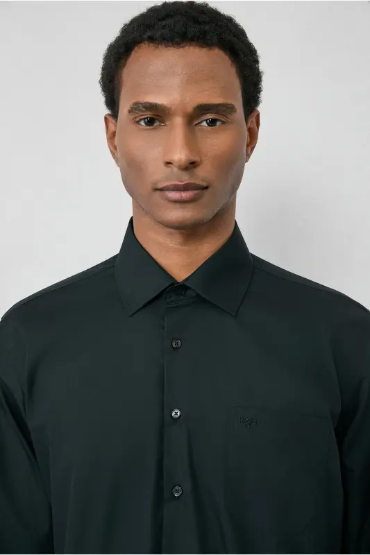 Long Sleeve Regular Fit Non Iron Wrinkle-Free Cotton Shirt-Black - 3