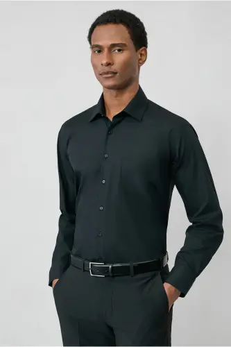 Long Sleeve Regular Fit Non Iron Wrinkle-Free Cotton Shirt-Black - 4