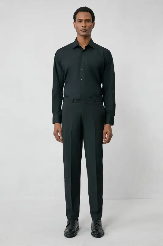 Long Sleeve Regular Fit Non Iron Wrinkle-Free Cotton Shirt-Black - 7