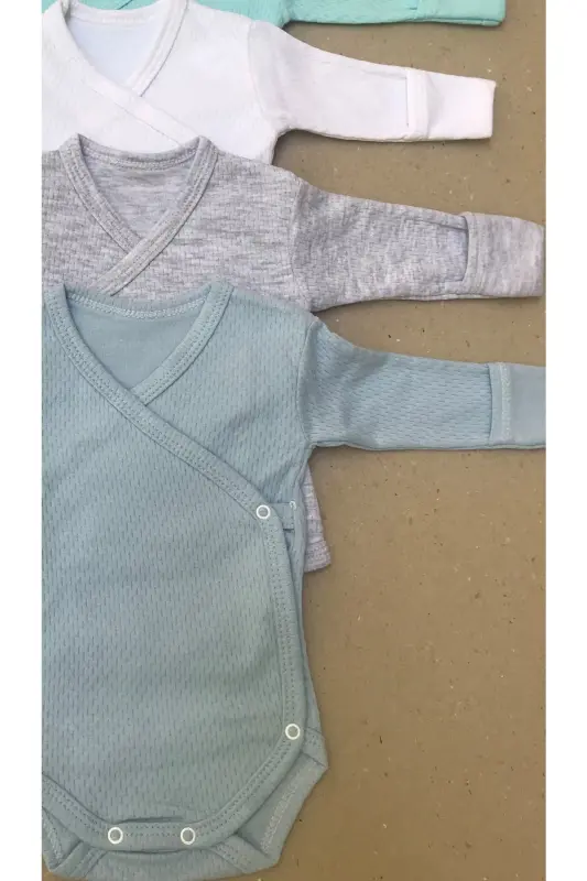 Long Sleeve Self Mitten Snap Bodysuit Crossover (5 PACK) - 3
