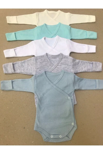 Long Sleeve Self Mitten Snap Bodysuit Crossover (5 PACK) - 1