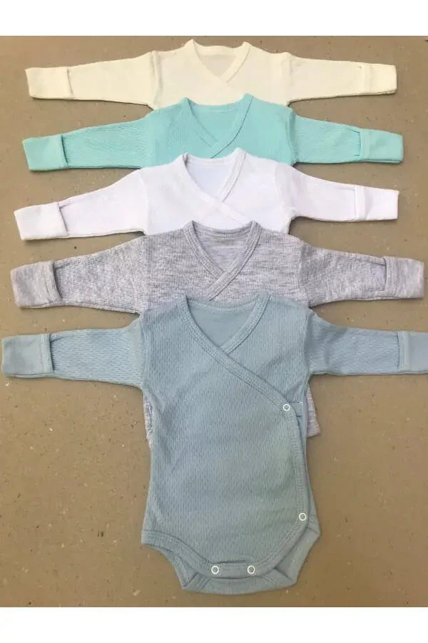 Long Sleeve Self Mitten Snap Bodysuit Crossover (5 PACK) - 1