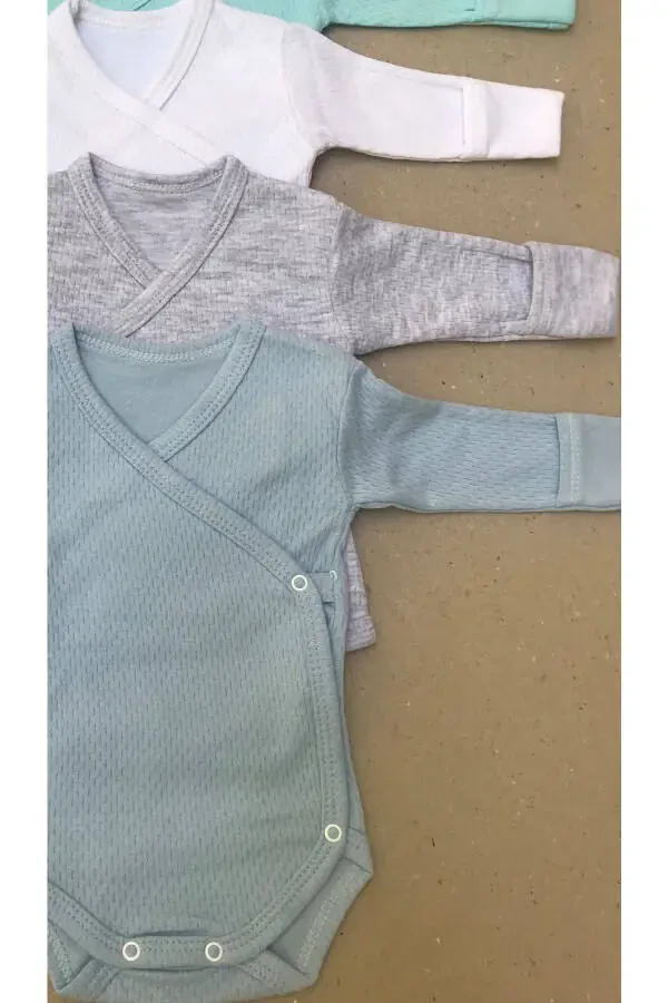 Long Sleeve Self Mitten Snap Bodysuit Crossover (5 PACK) - 2