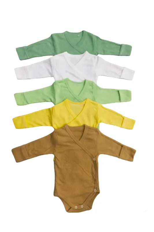 Long Sleeve Self Mitten Snap Bodysuit Crossover (5 Pack)-CREAM - BEBEDINO