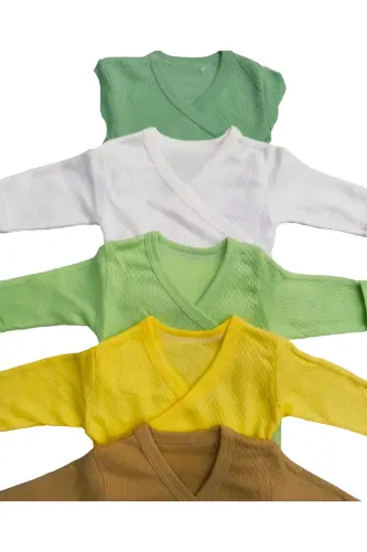 Long Sleeve Self Mitten Snap Bodysuit Crossover (5 Pack)-CREAM - 3