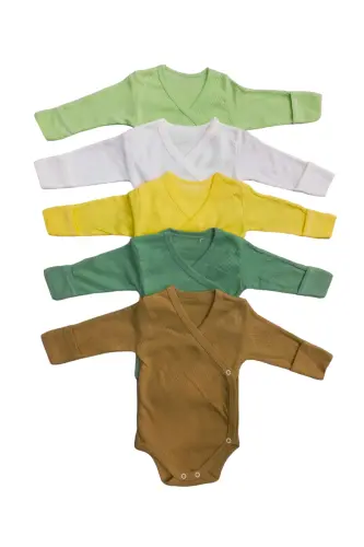 Long Sleeve Self Mitten Snap Bodysuit Crossover (5 Pack)-CREAM - 7