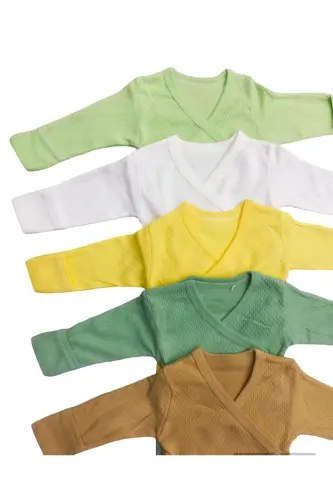 Long Sleeve Self Mitten Snap Bodysuit Crossover (5 Pack)-CREAM - 8