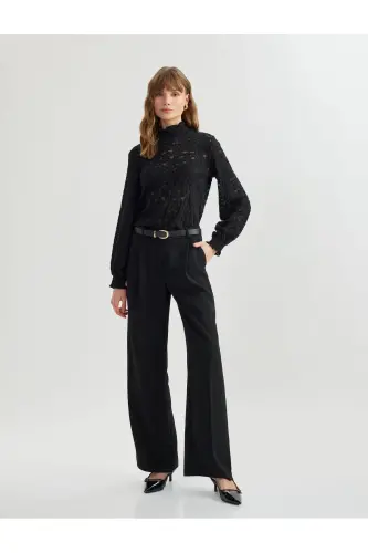 Long Sleeve Semi-Sheer Lace Detail High Neck - KOTON (1)