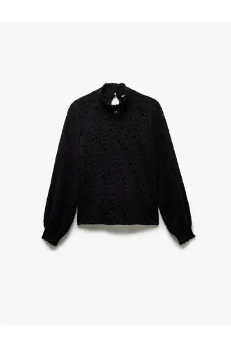 Long Sleeve Semi-Sheer Lace Detail High Neck - 3