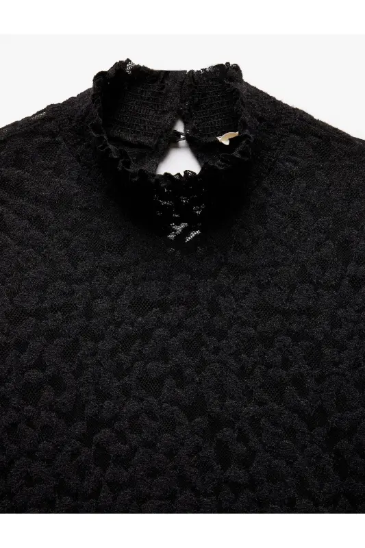 Long Sleeve Semi-Sheer Lace Detail High Neck - 5