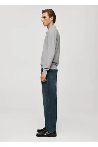 Long sleeve slim fit knit polo shirt-Mid Marl Grey - 6