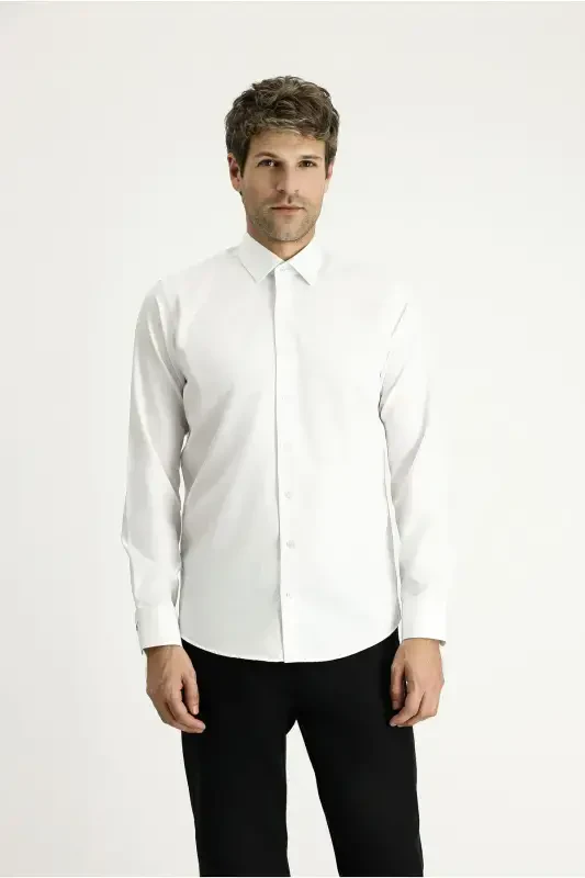 Long Sleeve Slim Fit Narrow Cut Classic Cotton Shirt - 3