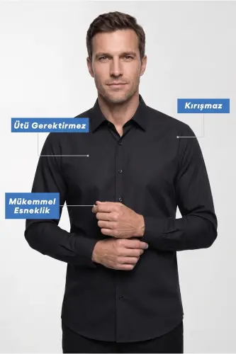 Long Sleeve Slim Fit Narrow Cut Non Iron Cotton Shirt 