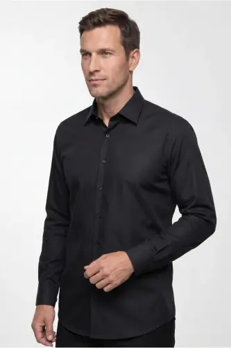 Long Sleeve Slim Fit Narrow Cut Non Iron Cotton Shirt - KIĞILI (1)