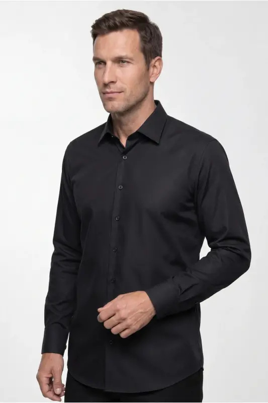 Long Sleeve Slim Fit Narrow Cut Non Iron Cotton Shirt - 2