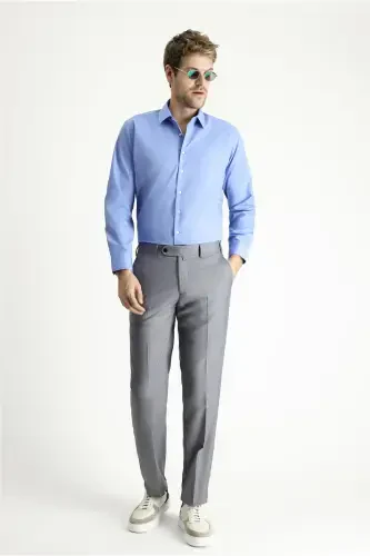 Long Sleeve Slim Fit Narrow Cut Non Iron Cotton Shirt-Aqua Blue - 3