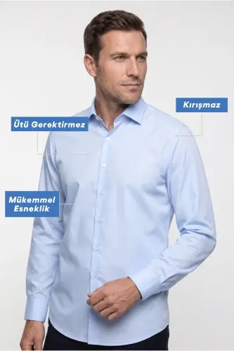 Long Sleeve Slim Fit Narrow Cut Non Iron Cotton Shirt-Light Blue 