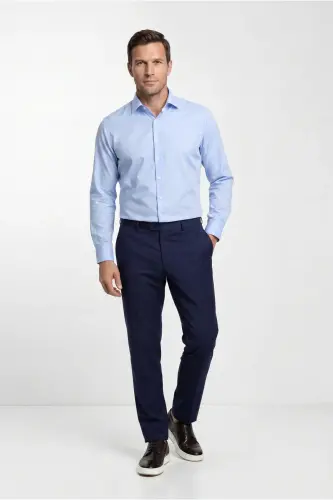 Long Sleeve Slim Fit Narrow Cut Non Iron Cotton Shirt-Light Blue - 3