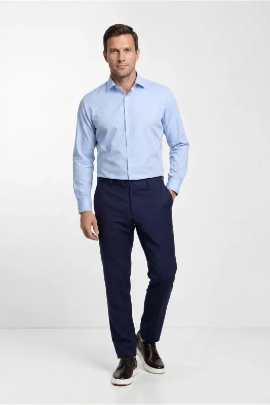 Long Sleeve Slim Fit Narrow Cut Non Iron Cotton Shirt-Light Blue - 3