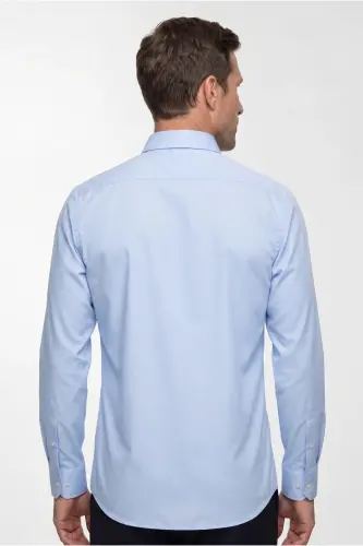 Long Sleeve Slim Fit Narrow Cut Non Iron Cotton Shirt-Light Blue - 4