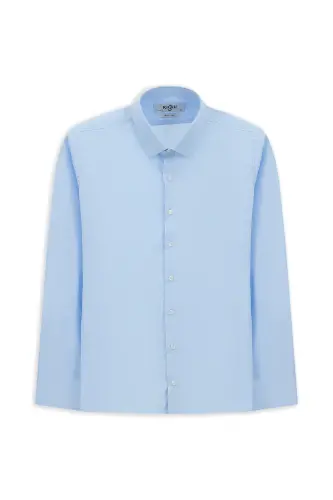 Long Sleeve Slim Fit Narrow Cut Non Iron Cotton Shirt-Light Blue - 6