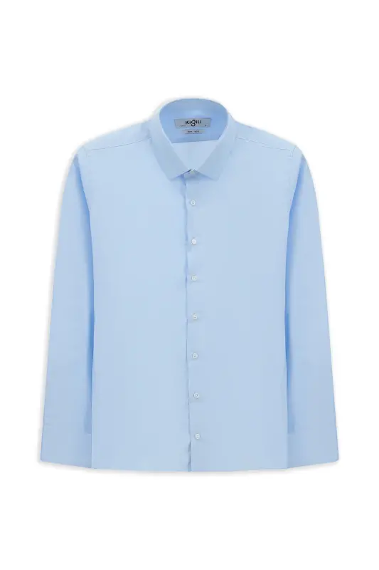 Long Sleeve Slim Fit Narrow Cut Non Iron Cotton Shirt-Light Blue - 6