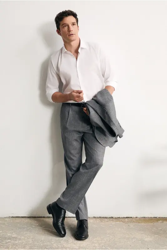 Long Sleeve Slim Fit Narrow Cut Non Iron Cotton Shirt-White - 2
