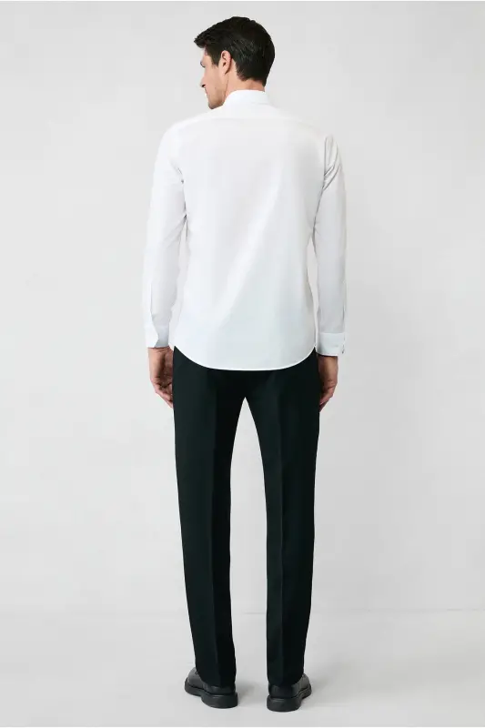 Long Sleeve Slim Fit Narrow Cut Non Iron Cotton Shirt-White - 6