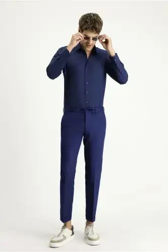 Long Sleeve Slim Fit Skinny Classic Cotton Shirt - KIĞILI (1)