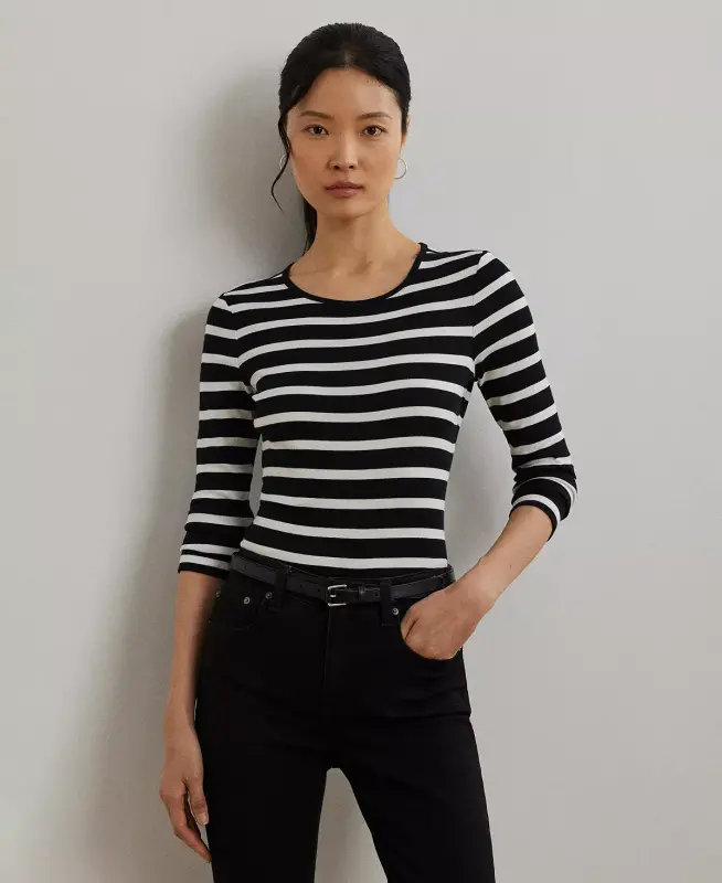 Long-Sleeve Stretch T-Shirt-Black/white - 1