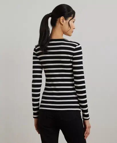 Long-Sleeve Stretch T-Shirt-Black/white - LAUREN RALPH LAUREN (1)