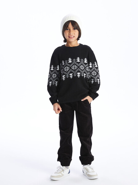 Long Sleeve Striped Boys' Knit Sweater with Crew Neck - 12