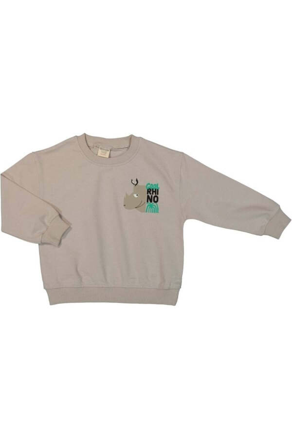 Long Sleeve Sweatshirt with Rhinoceros Print on the Back, Crew Neck - 2