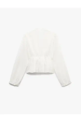 Long Sleeve V Neck Viscose Blend Lace-up Guipure - 4