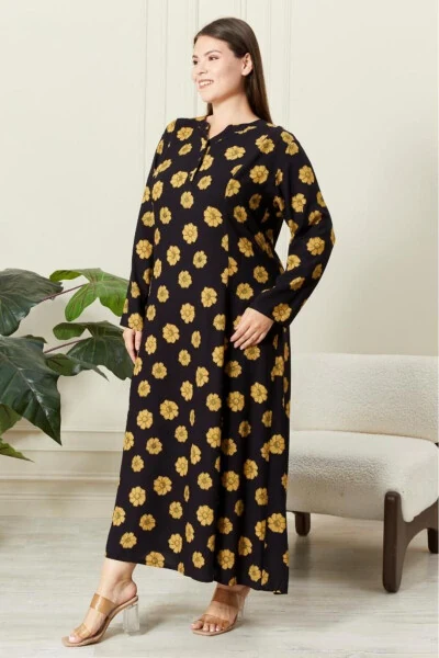 Long Sleeve Viscose Floral Print Plus Size Maternity Dress - 8