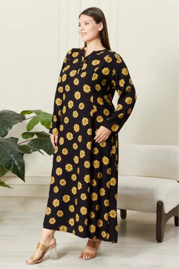 Long Sleeve Viscose Floral Print Plus Size Maternity Dress - 8